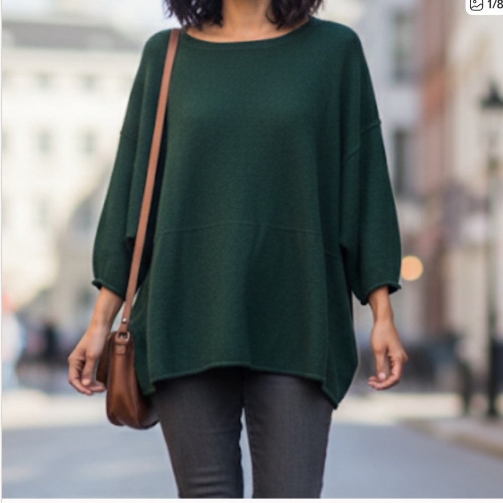 Zoe Couture Boxy Sweater Oversized Poncho Cashmere Forest Green Small
